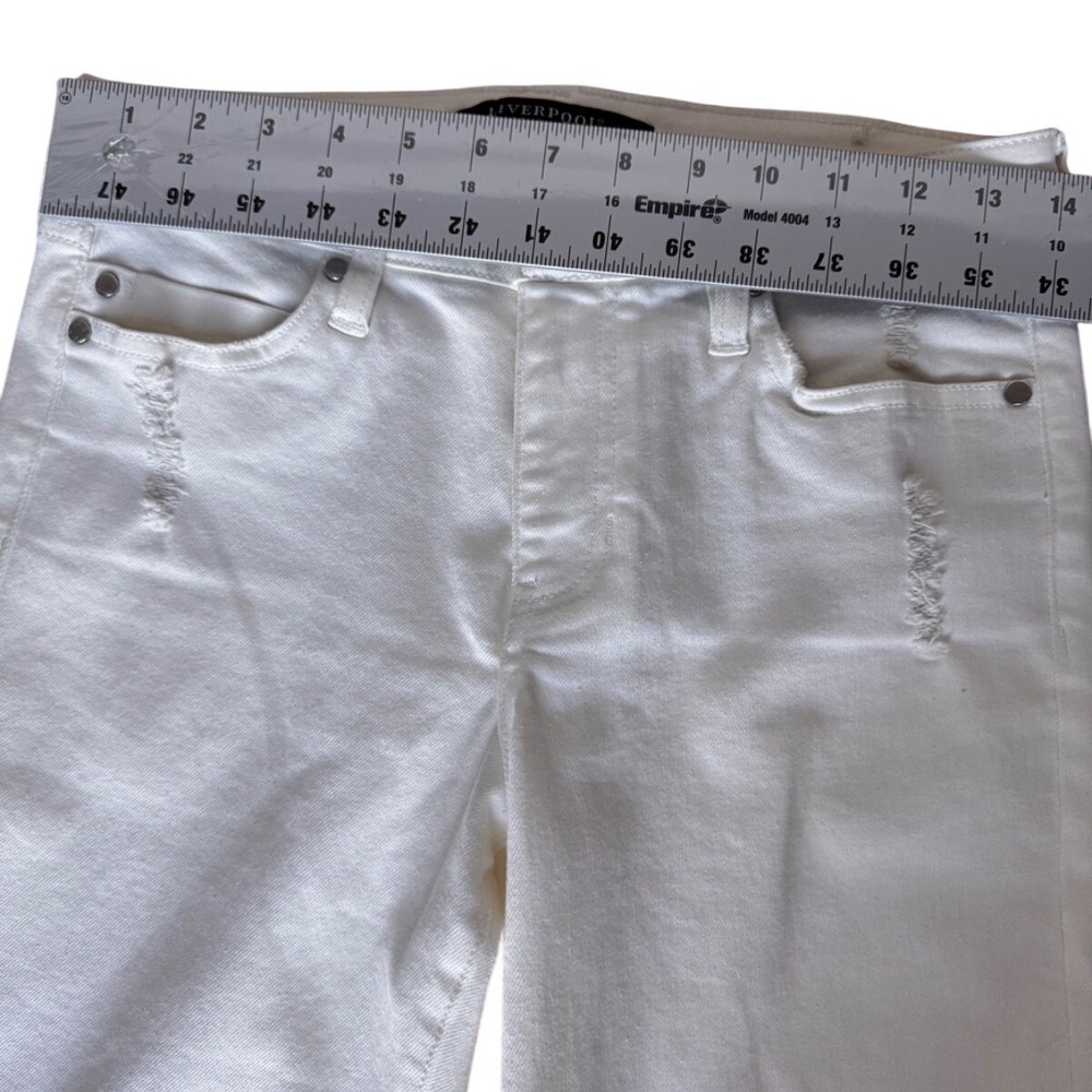 Liverpool Los Angeles Cream Distressed Jeans Raw‎ Edge Size 2/26 Crop Straight - Picture 6 of 9